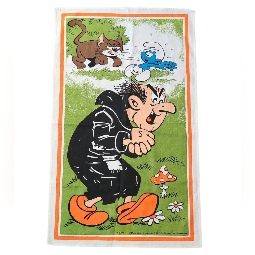 "Gargamel" Smurfs Cartoon Linen Towel with Orange and Green Accents